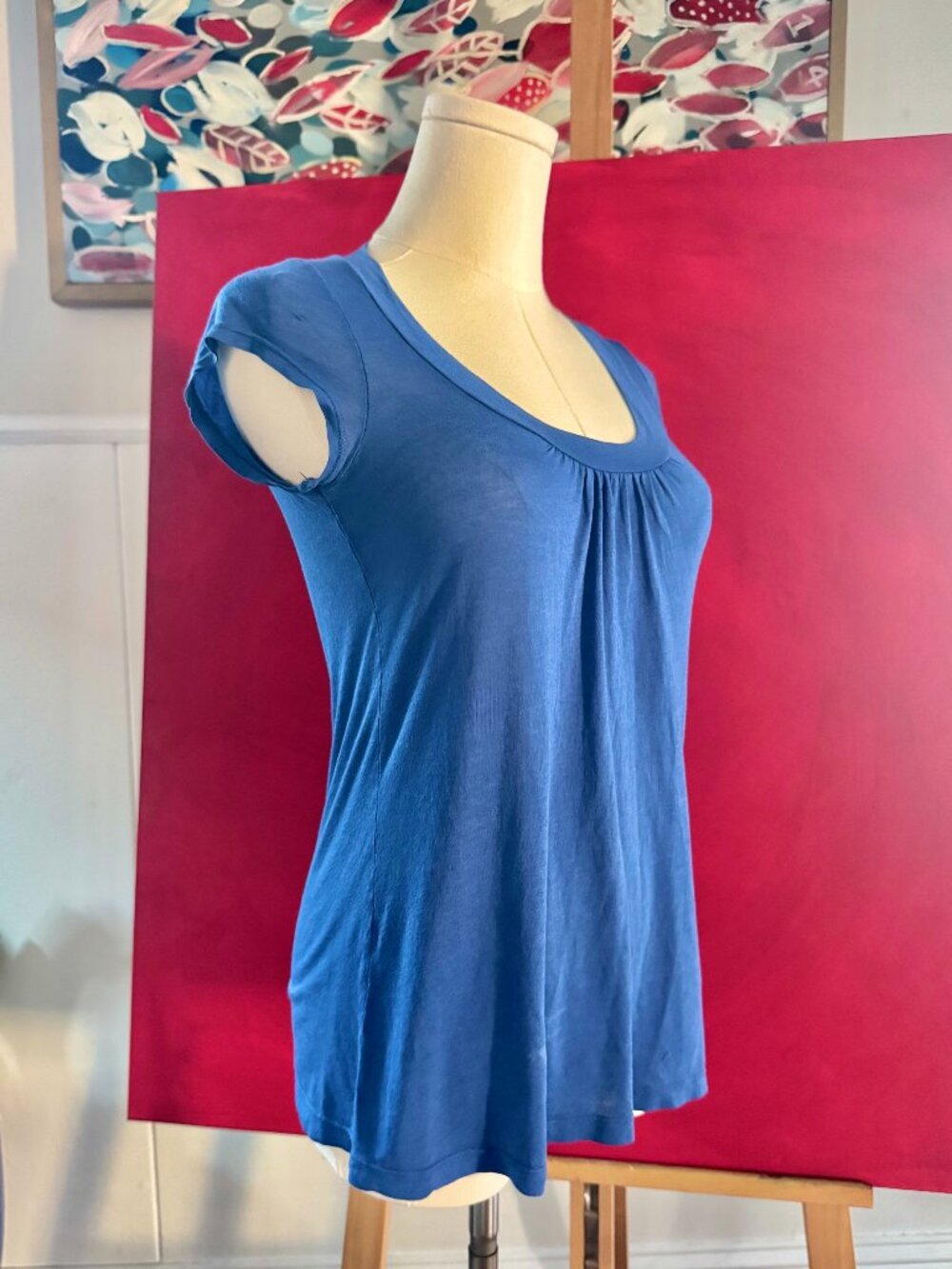 Flattering ELLA MOSS Scoop-Neck Cap-Sleeve Featherweight Top Blue Y2K Nordstrom